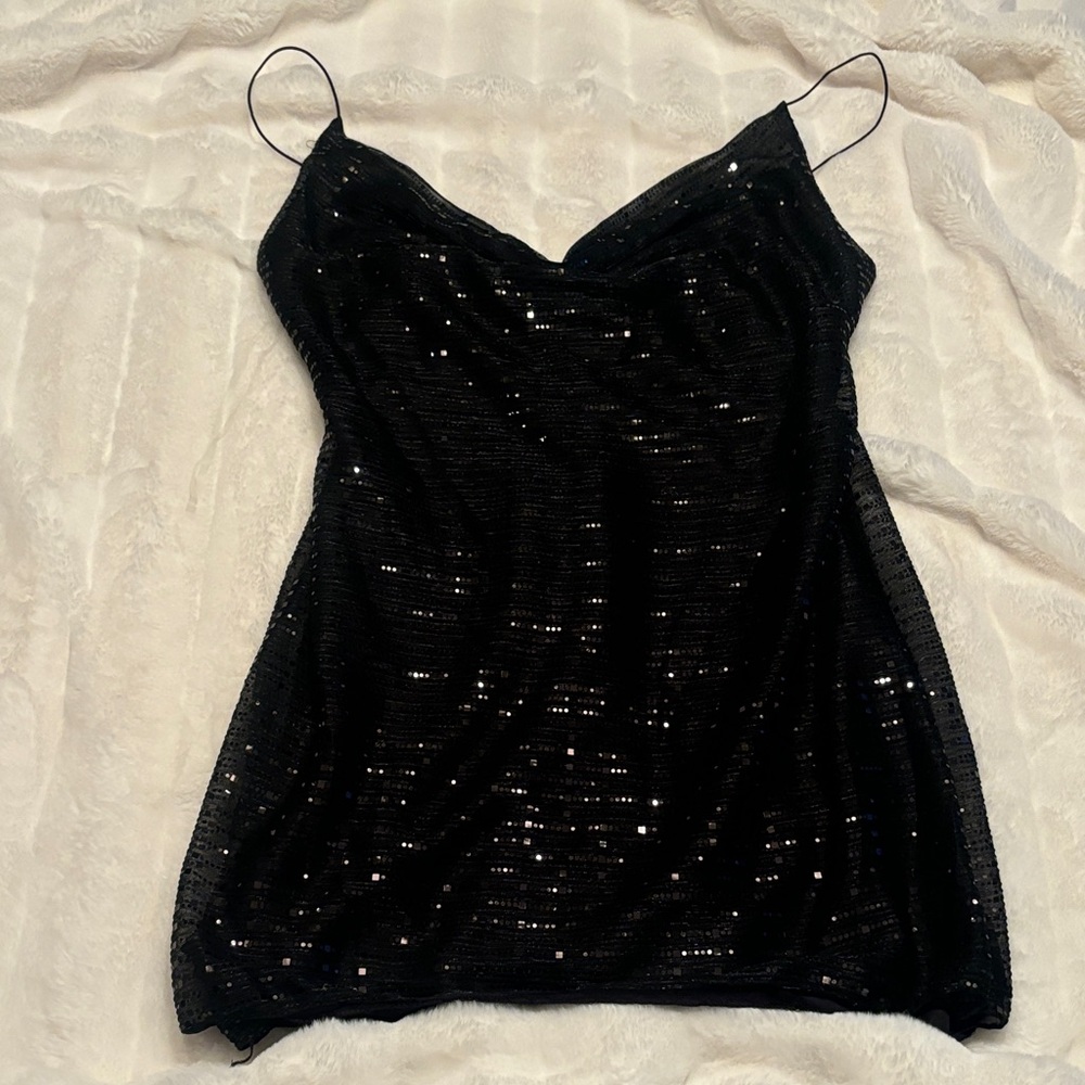 Women’s Elegant Black Sequin Mini Dress Stretch NWT Plus Size Curvy